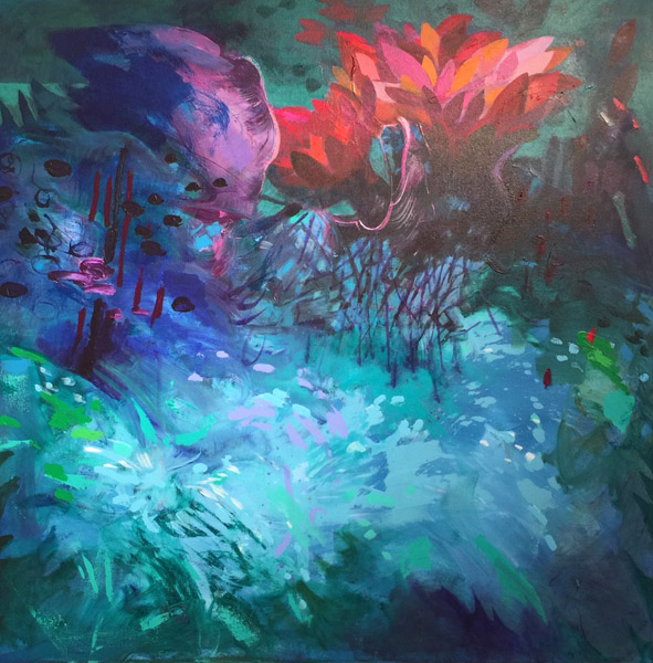Flower Splash, 36 x 36&quot;, acrylic on canvas